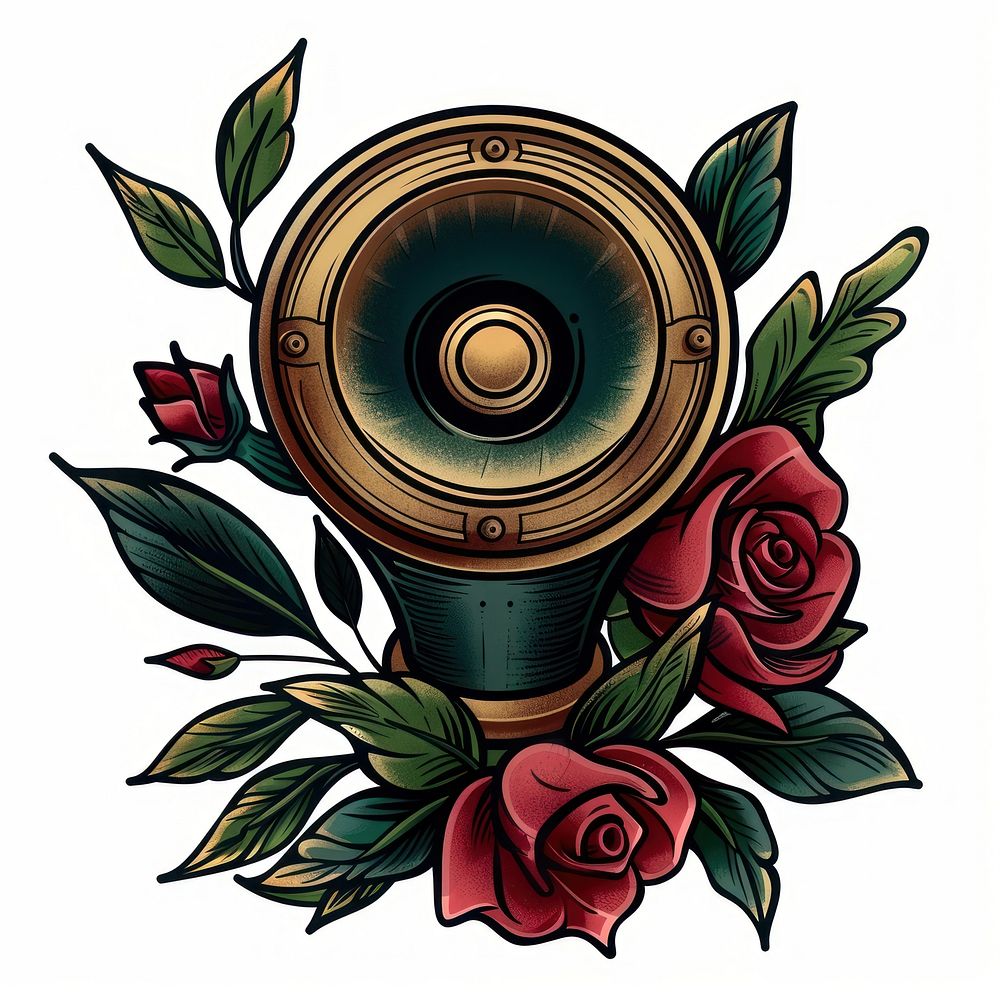 Tattoo illustration of a audio speaker graphics dynamite weaponry.