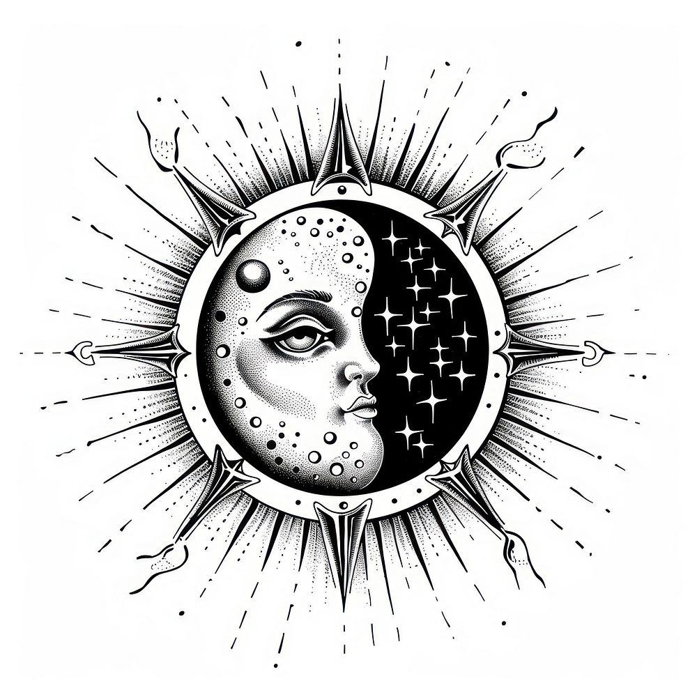 Tattoo illustration of a moon phase illustrated drawing sketch.