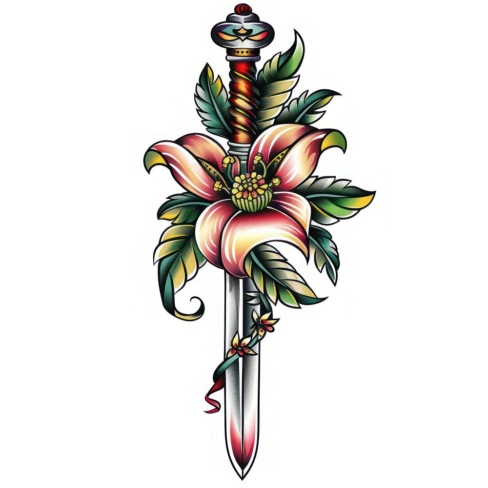 Tattoo illustration of a nail illustrated graphics weaponry.