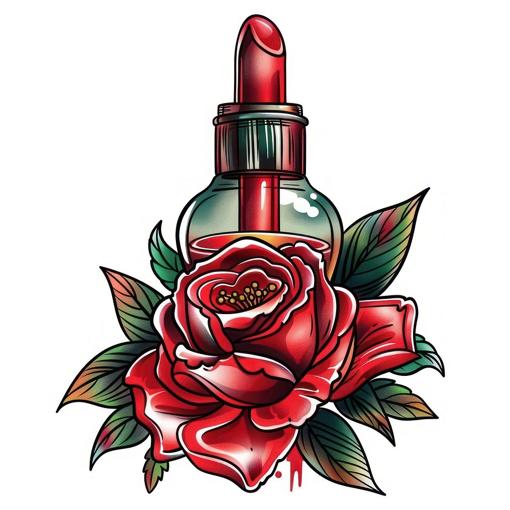 Tattoo illustration of a nail polish bottle cosmetics lipstick graphics.