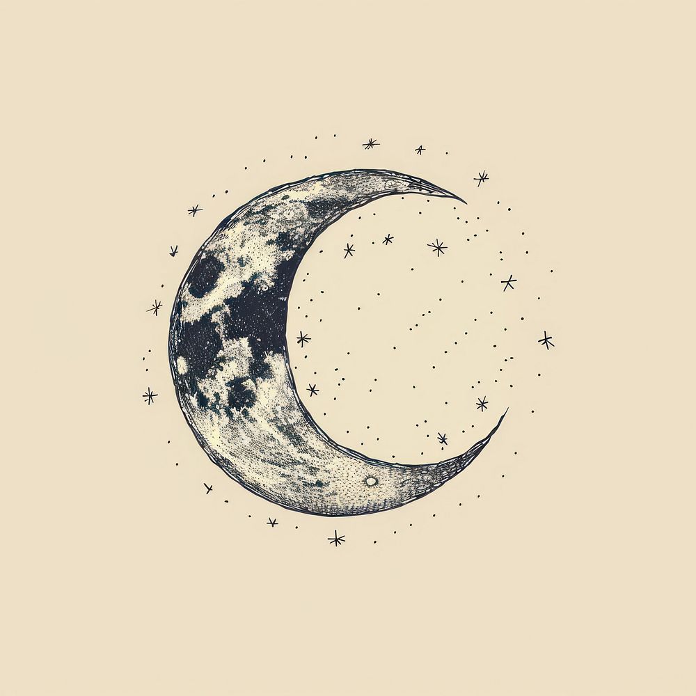 Hand drawn of moon phase last quarter astronomy outdoors.