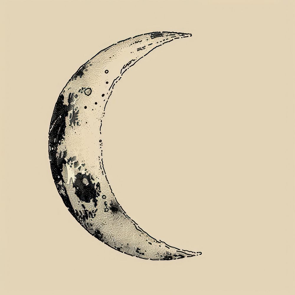 Hand drawn of moon phase waxing crescent astronomy outdoors.
