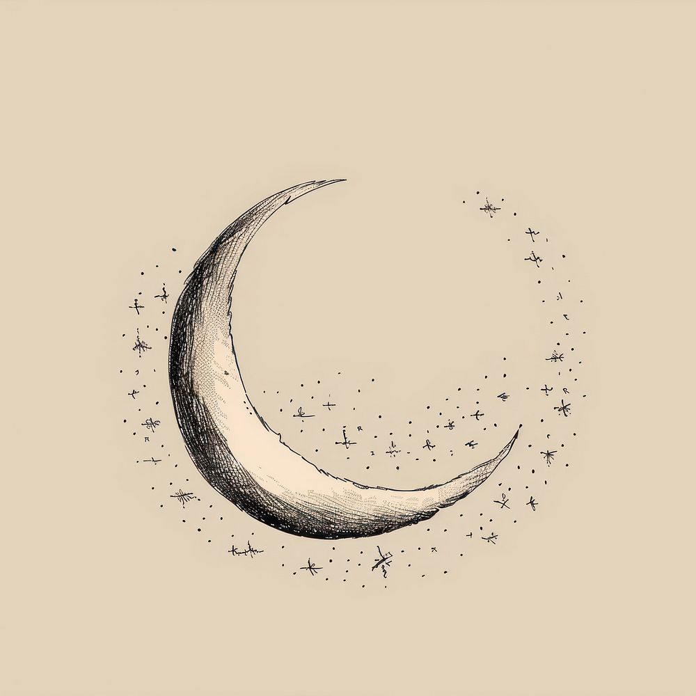 Hand drawn of moon phase waxing crescent astronomy outdoors.