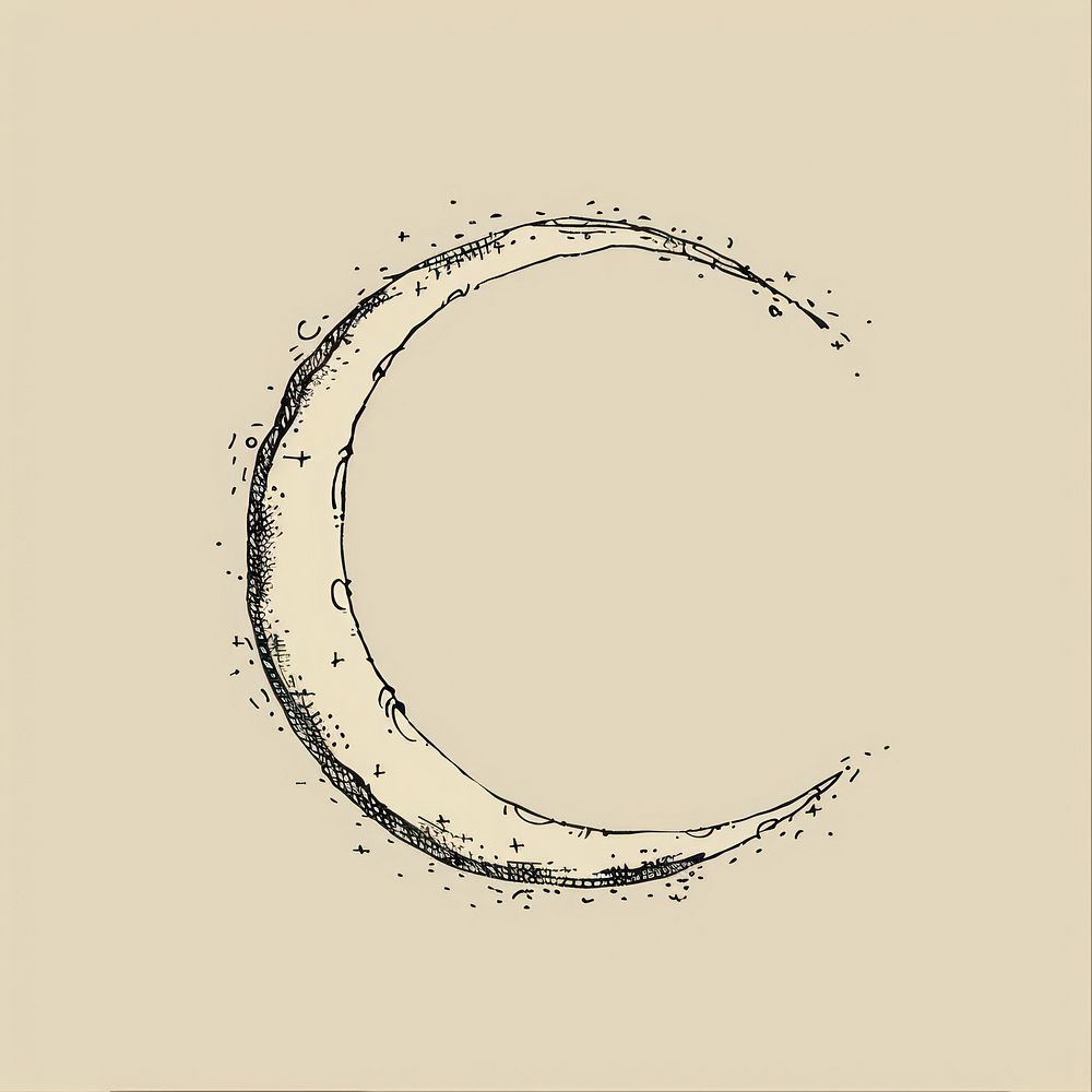 Hand drawn of moon phase waxing crescent drawing illustrated.