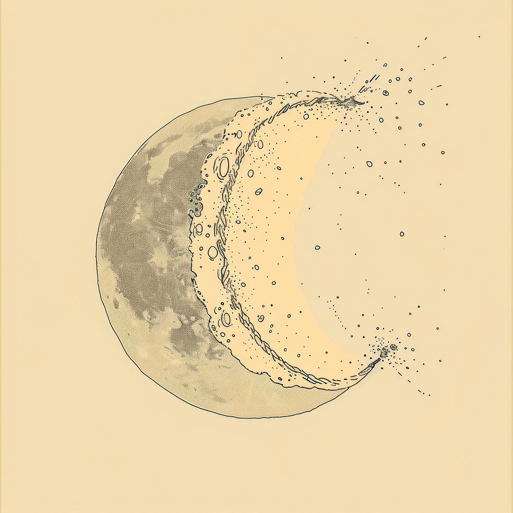 Hand drawn of moon phase waxing gibbous astronomy outdoors.