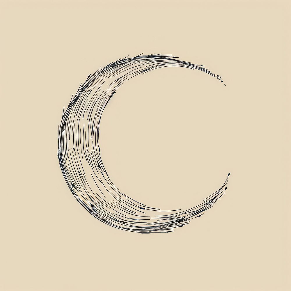 Hand drawn of moon phase waning crescent drawing wire.