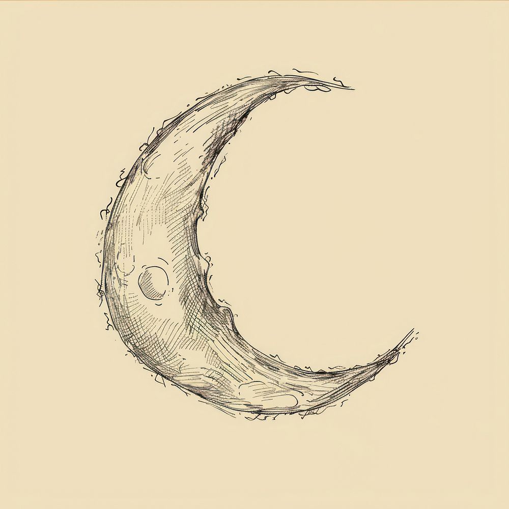 Hand drawn of moon phase waning crescent drawing illustrated.