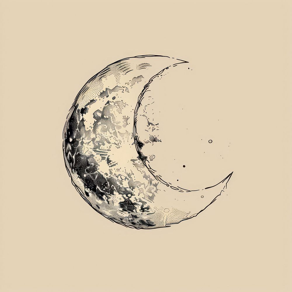 Hand drawn of moon phase waning gibbous drawing illustrated.