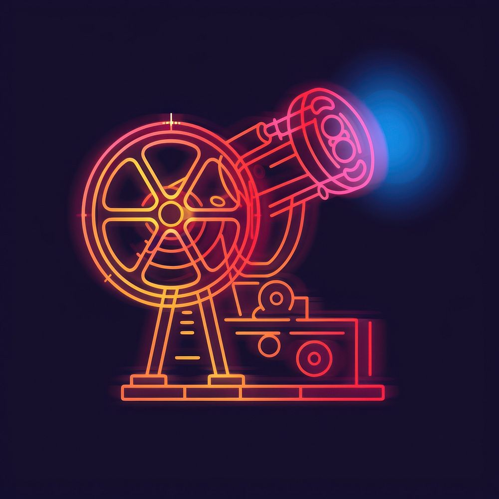 Movie projector neon chandelier astronomy.