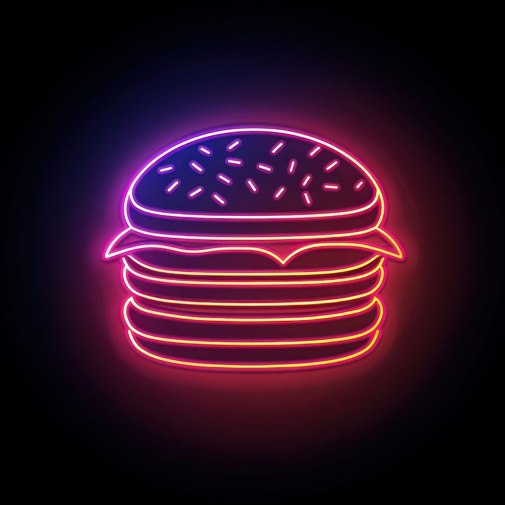 Beef burger neon purple light.