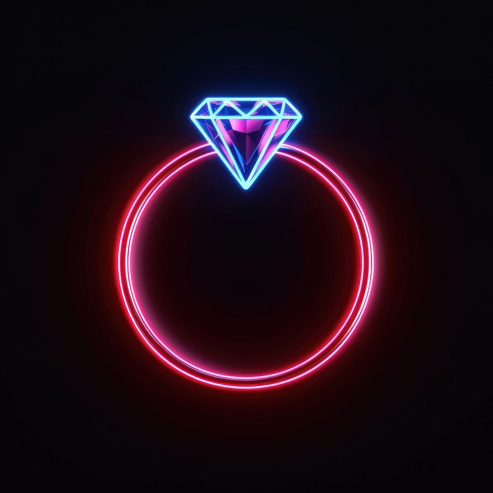 Couple diamond ring neon light disk.