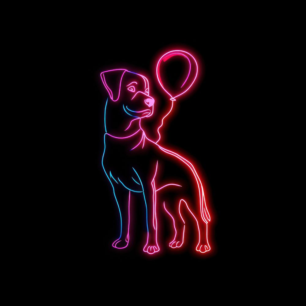 Dog twisted balloon icon neon purple light.