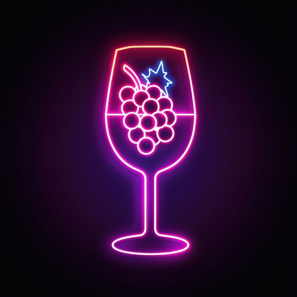 Grape next to wine glass neon astronomy outdoors.