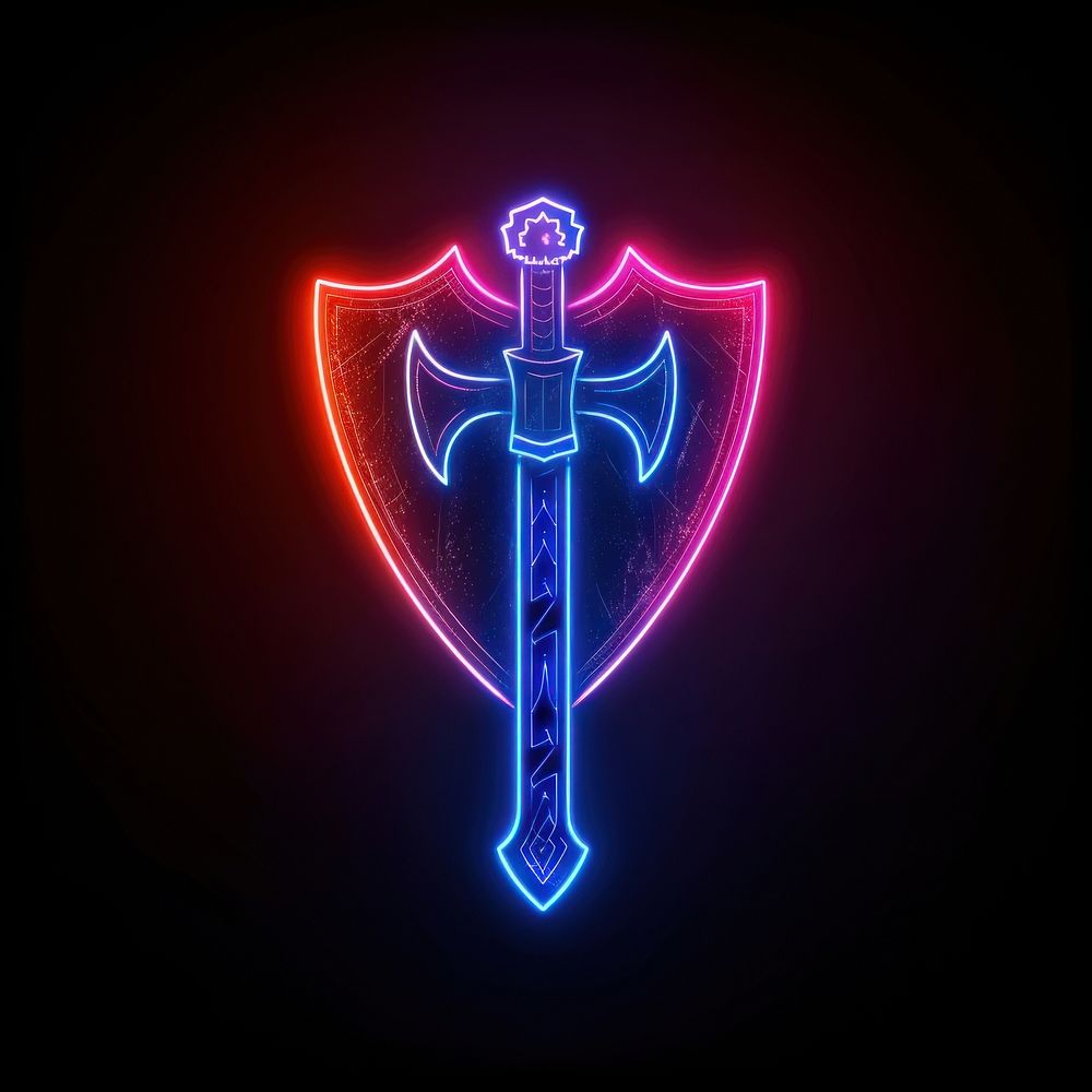 Shield and axe neon astronomy outdoors.