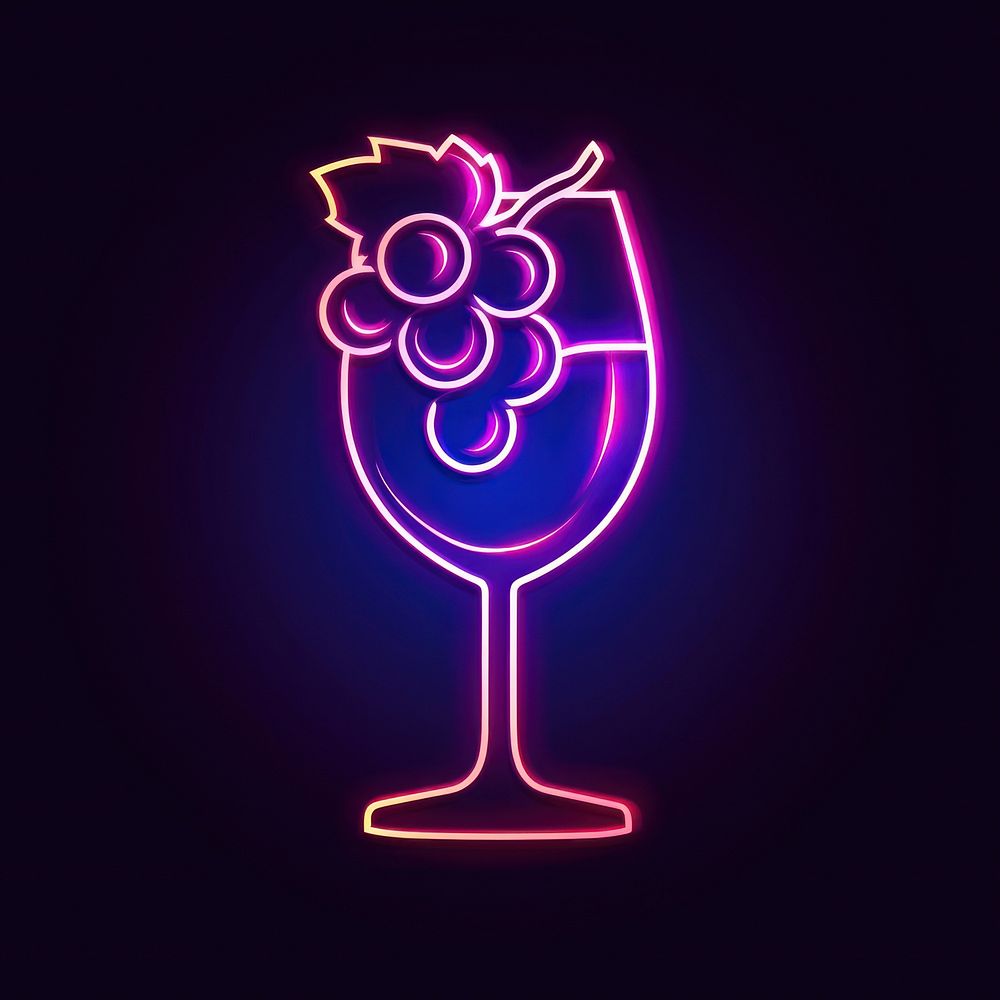 Wine glass and grape neon astronomy outdoors.