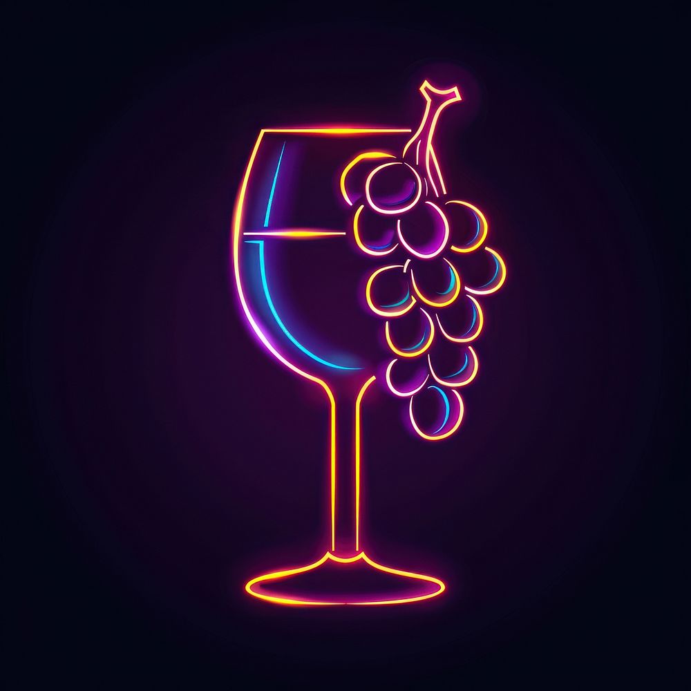 Wine glass and grape neon astronomy beverage.