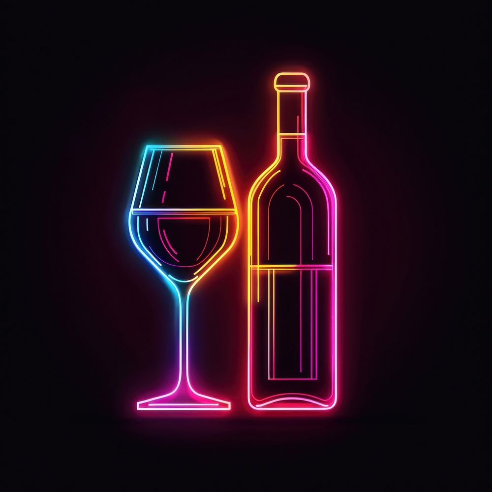 Wine glass with wine bottle neon beverage dynamite.