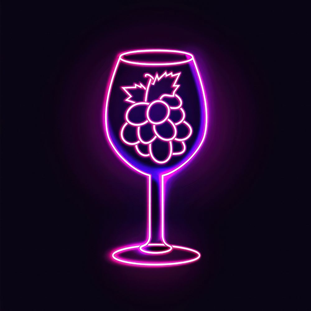 Wine glass with grape neon astronomy outdoors.