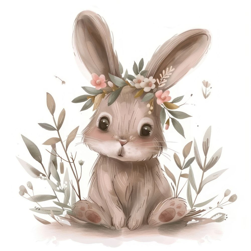 Aesthetic boho bunny art illustrated drawing.