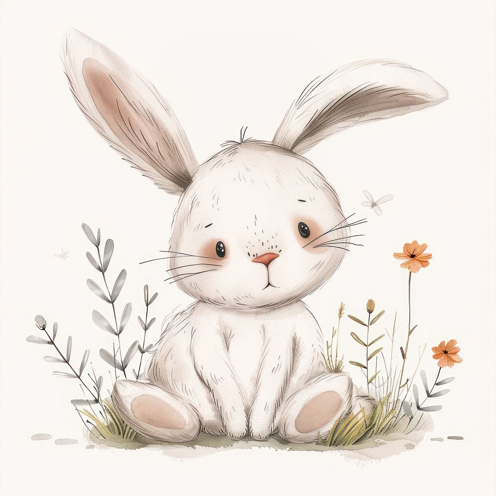 Aesthetic boho bunny baby art illustrated.