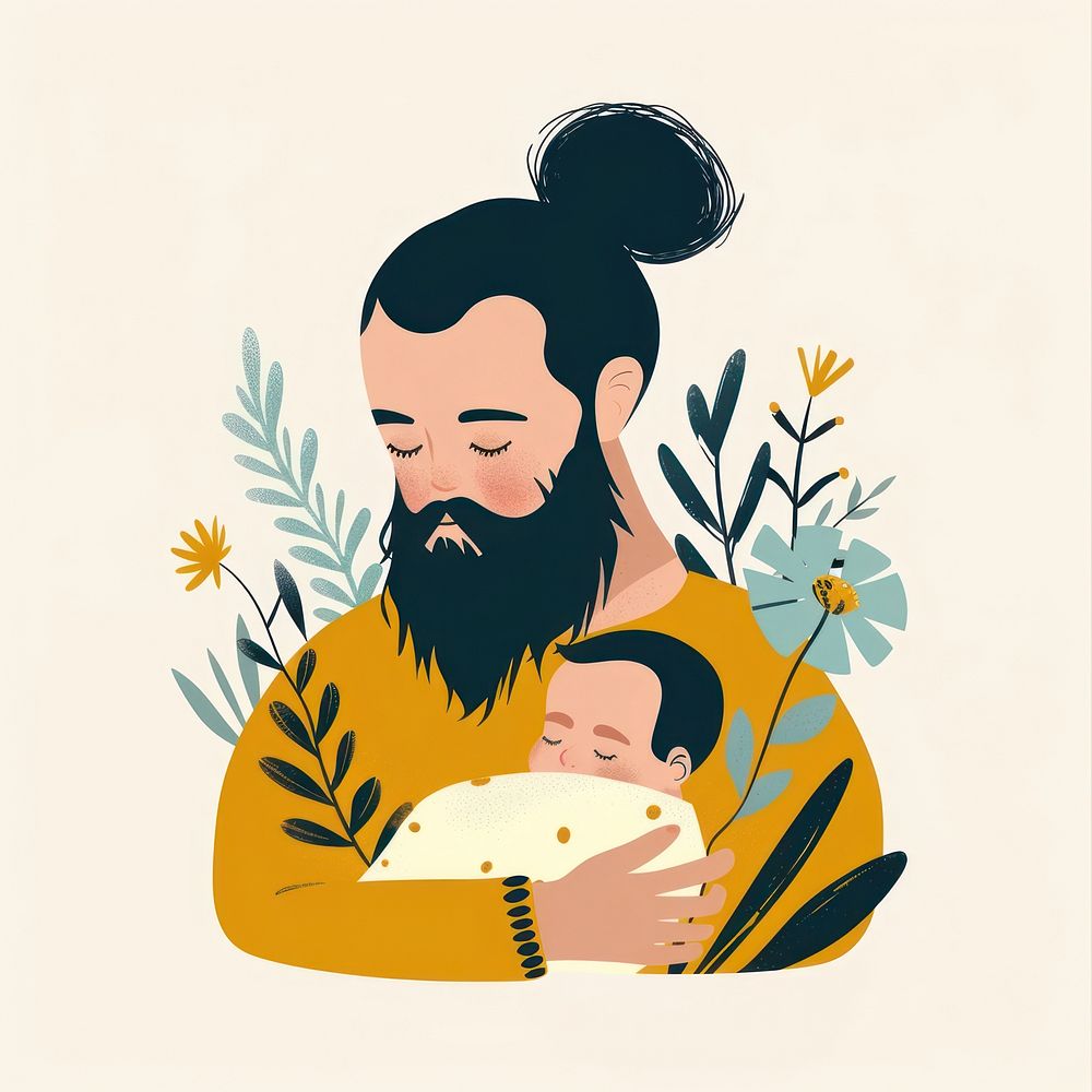 Aesthetic boho father with baby art graphics pattern.