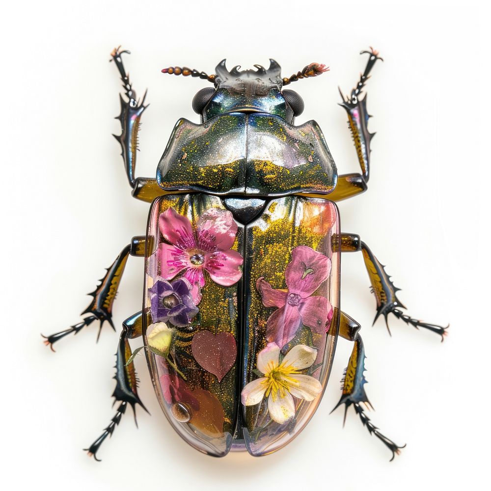 Flower resin beetle shaped invertebrate animal insect.