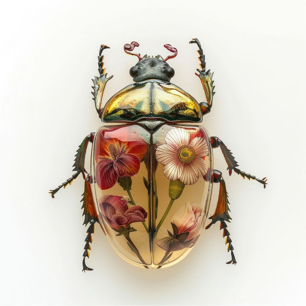 Flower resin beetle shaped invertebrate chandelier animal.