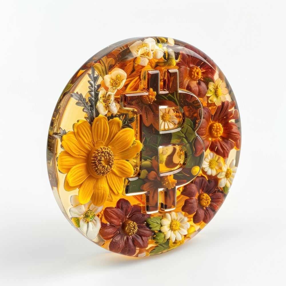 Flower resin bitcoin shaped photo art accessories.