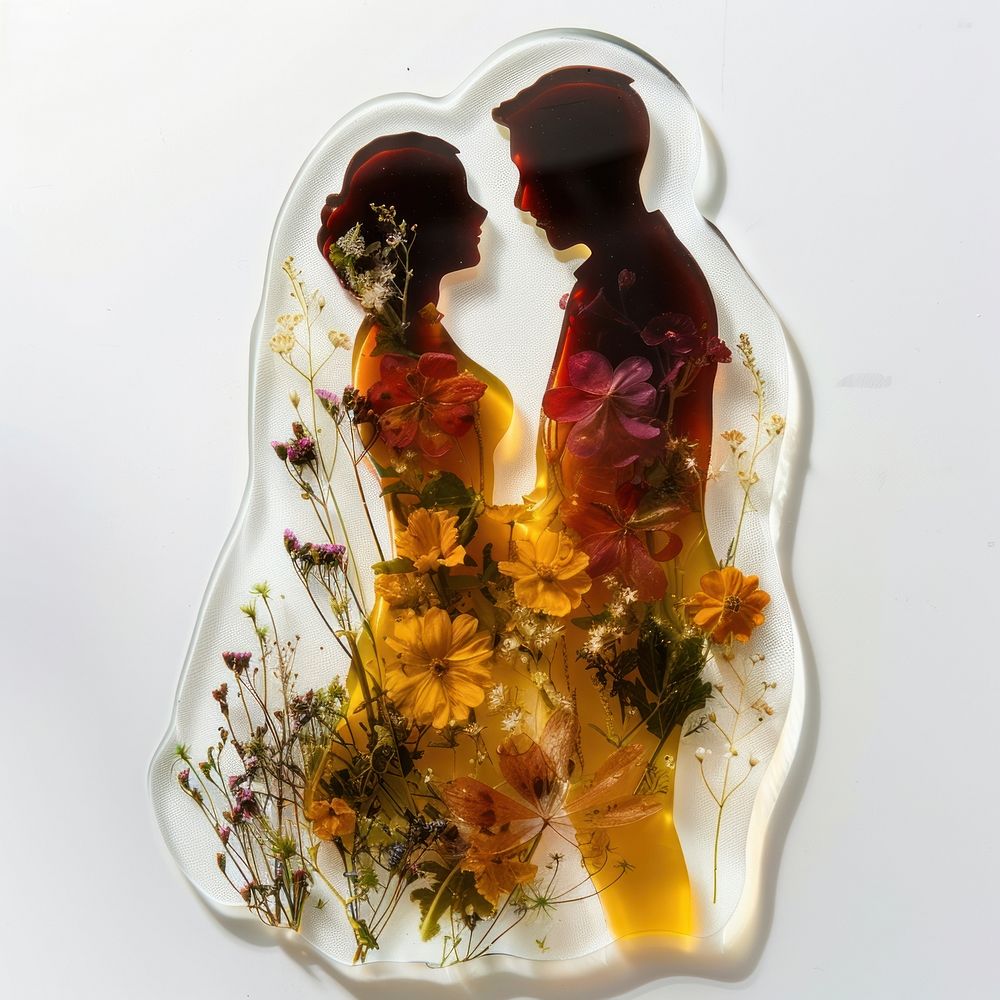 Flower resin bride and groom shaped art blossom herbal.