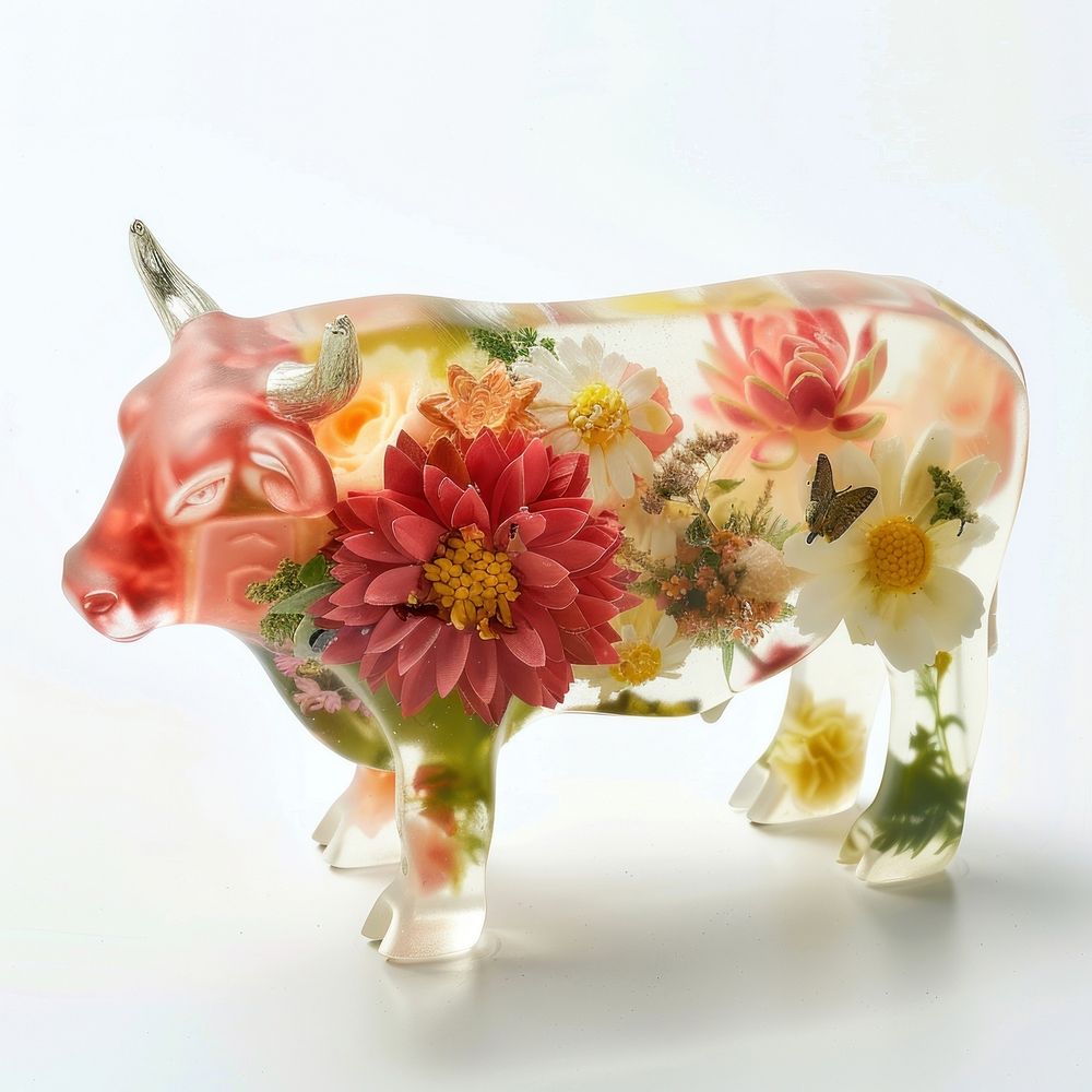 Flower resin cow shaped art livestock blossom.