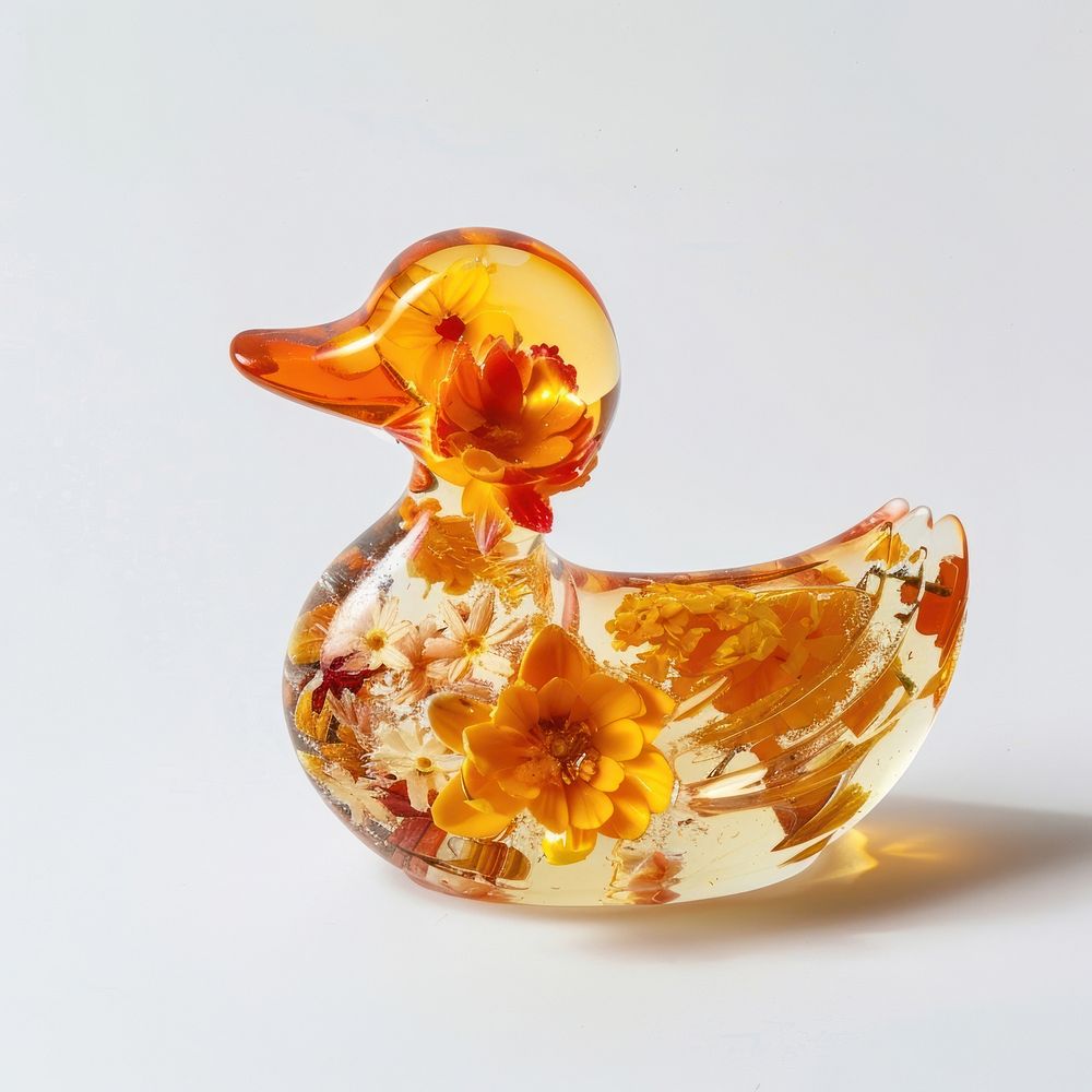 Flower resin duck shaped cosmetics pottery bottle.