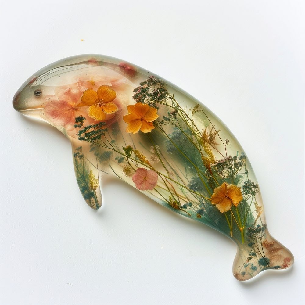 Flower resin dugong shaped art porcelain painting.