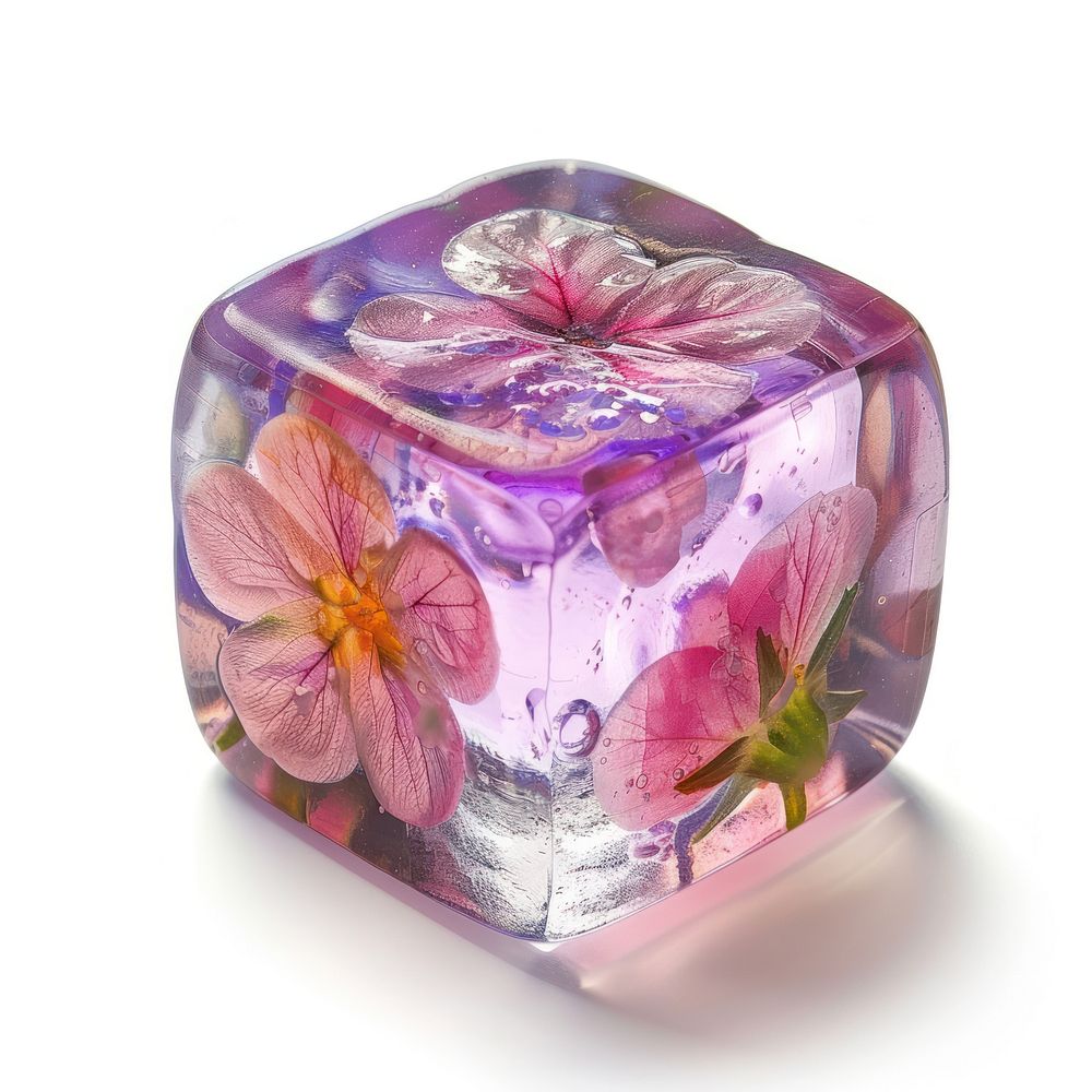 Flower resin dice shaped pottery blossom person.