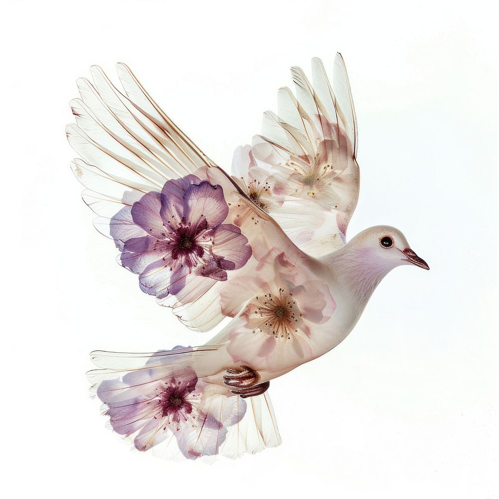 Flower resin dove flying shaped animal pigeon bird.