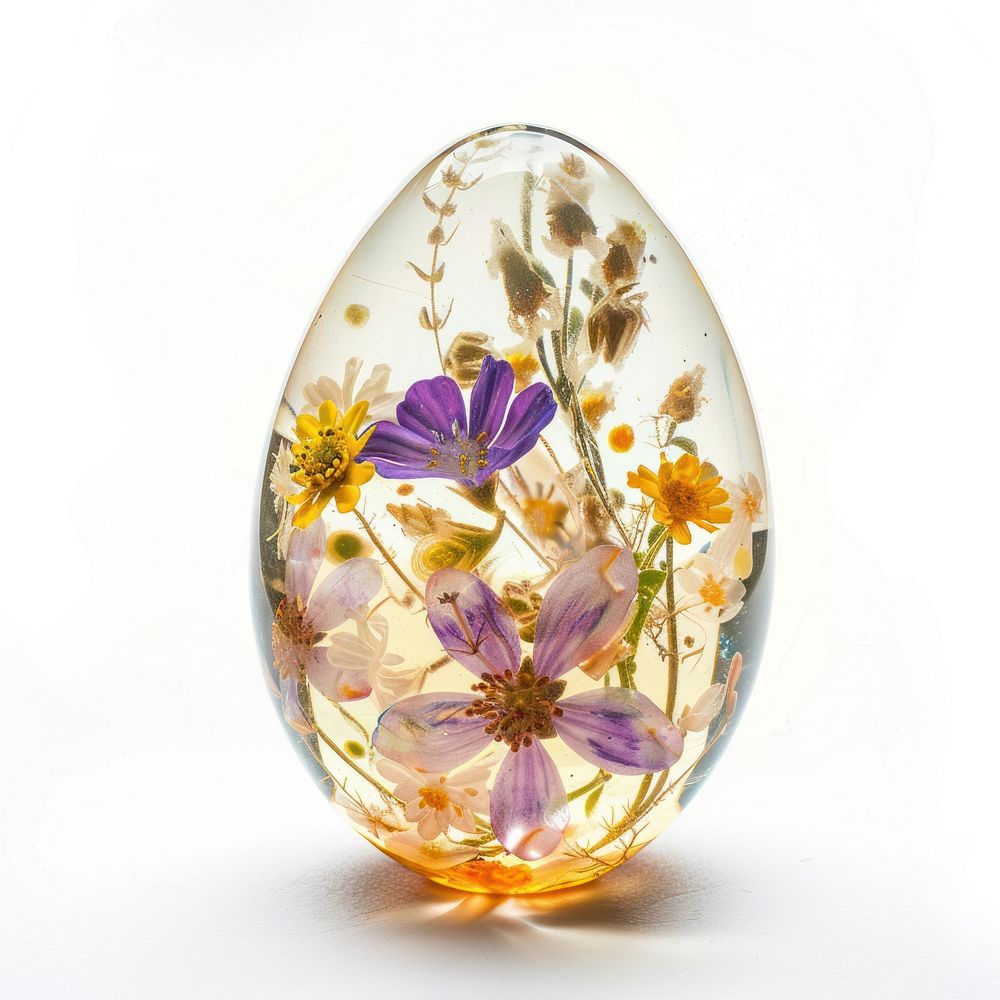 Flower resin easter egg shaped pottery plate food.
