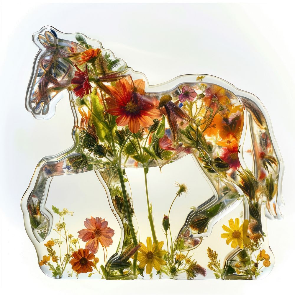 Flower resin horse shaped art porcelain painting.