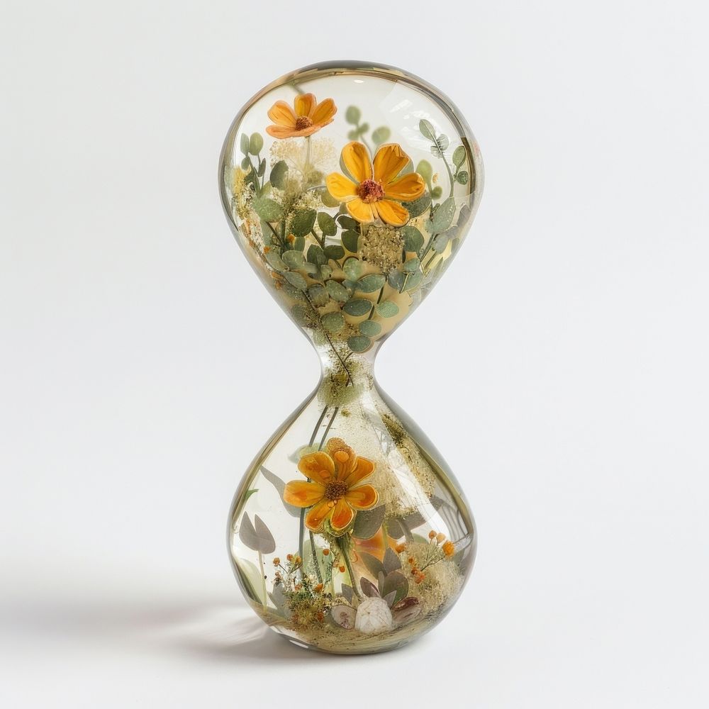 Flower resin hourglass shaped pottery vase jar.