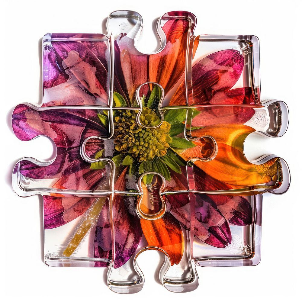 Flower resin jigsaw shaped art collage modern art.