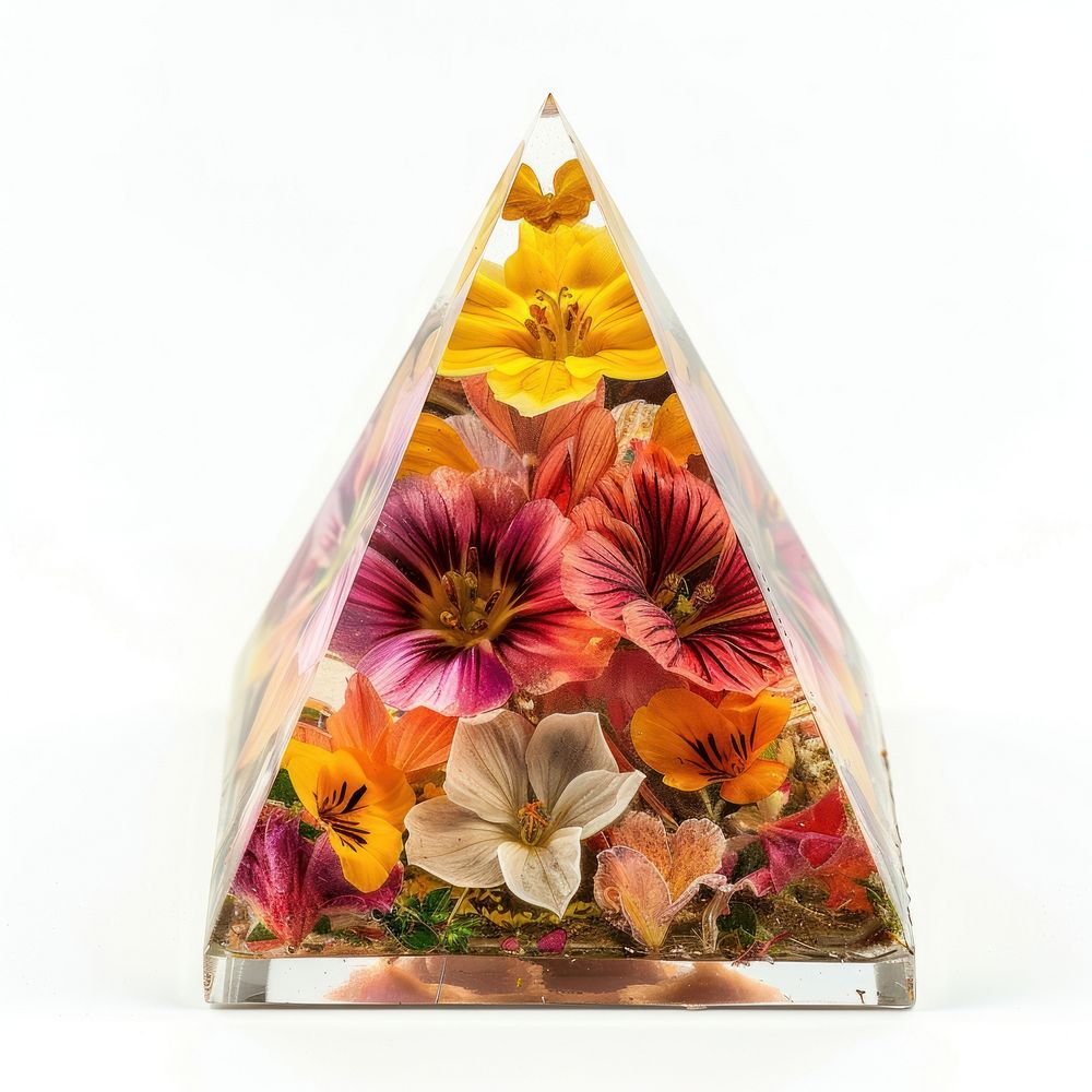 Flower resin pyramid shaped art triangle blossom.