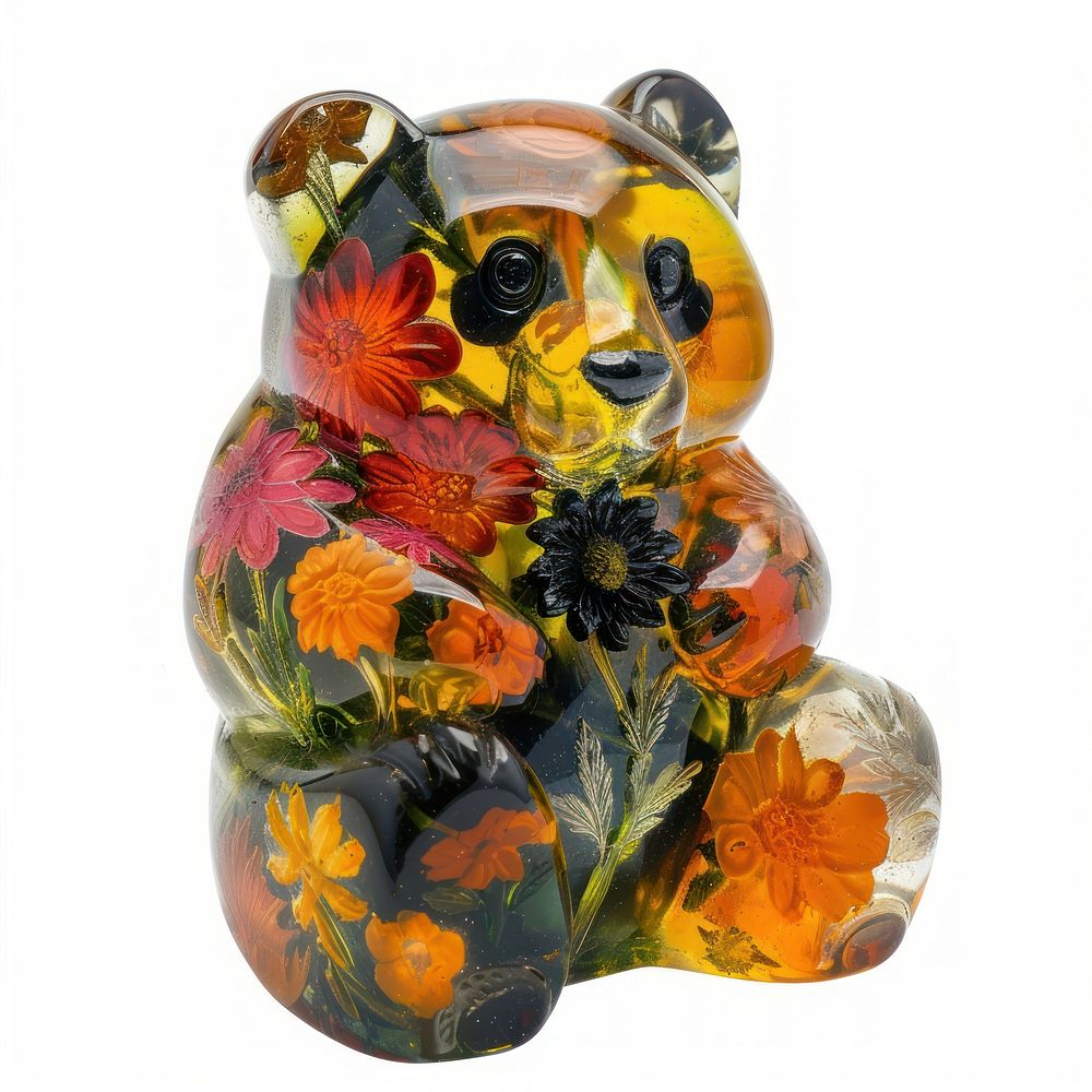 Flower resin panda shaped figurine pottery vase.