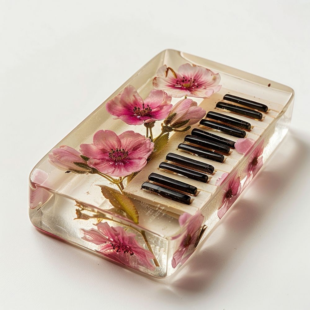 Flower resin piano shaped cosmetics plate.