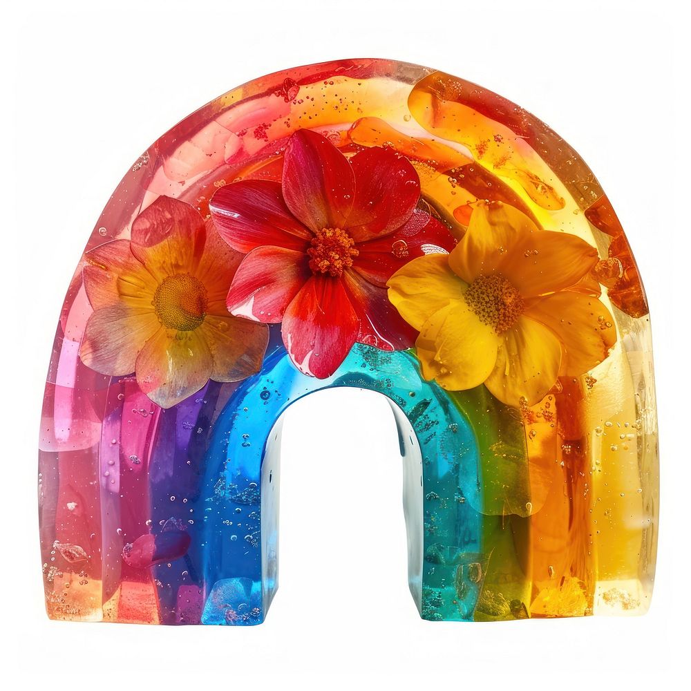 Flower resin rainbow icon shaped blossom ketchup jelly.