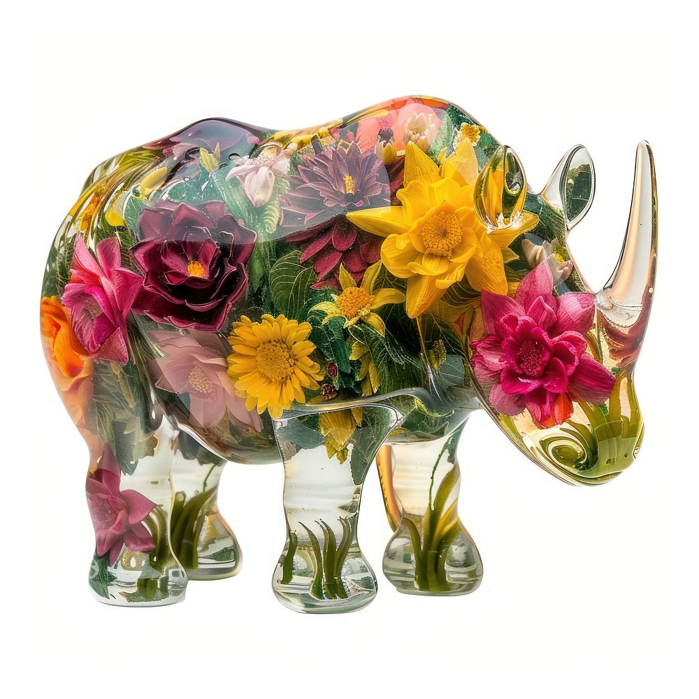 Flower resin rhinoceros shaped art pottery blossom.