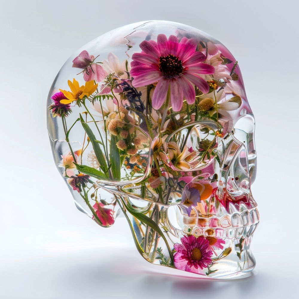 Flower resin skull shaped art asteraceae graphics.