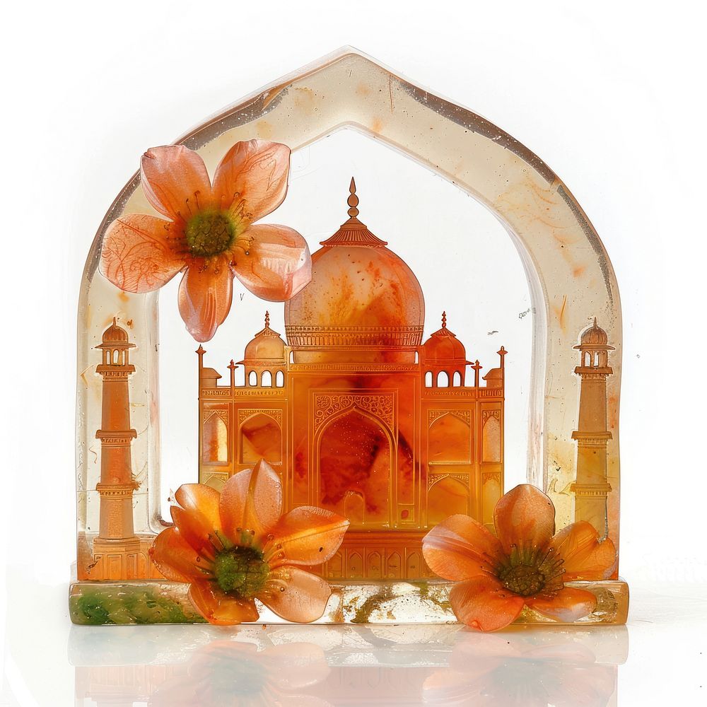 Flower resin taj mahal shaped architecture building blossom.