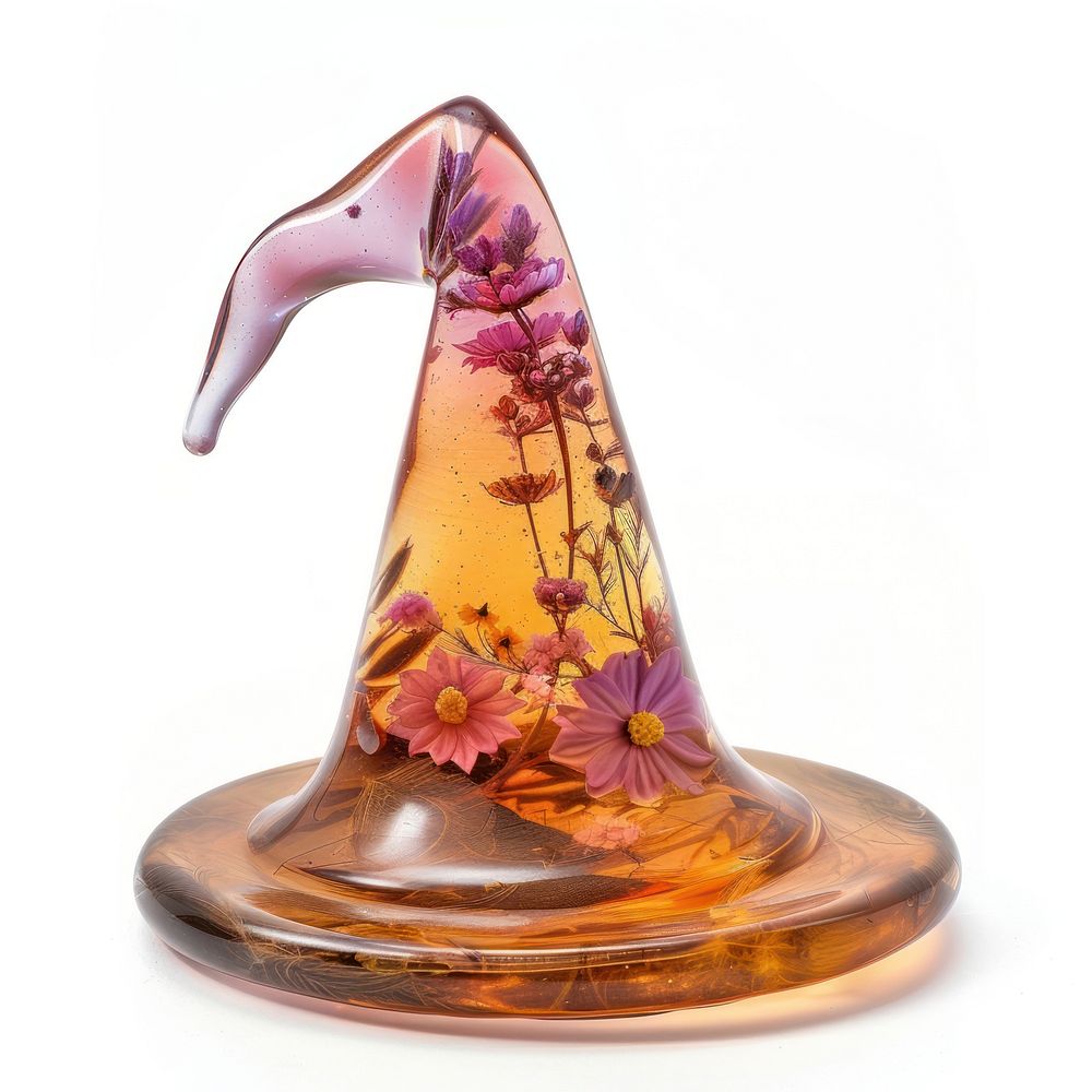 Flower resin witch hat shaped figurine pottery blossom.