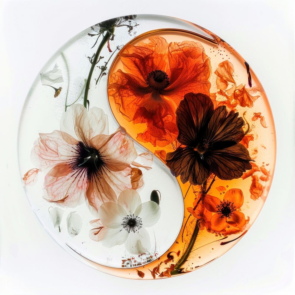 Flower resin yin yang shaped art graphics pattern.