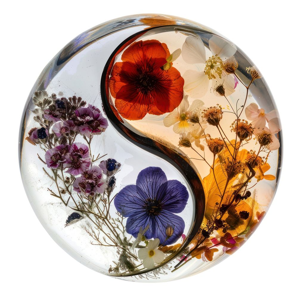 Flower resin yin yang shaped art accessories porcelain.