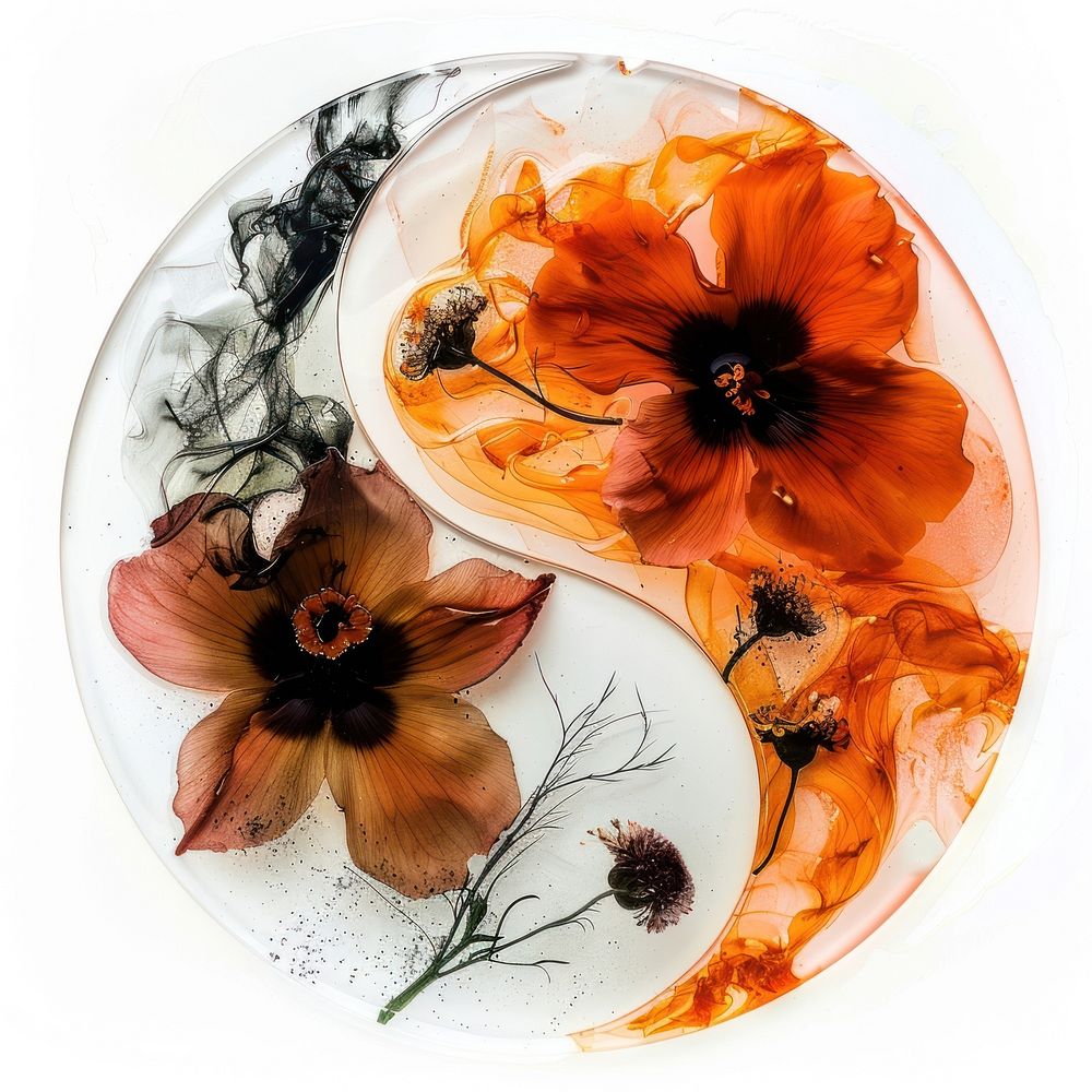 Flower resin yin yang shaped art porcelain blossom.