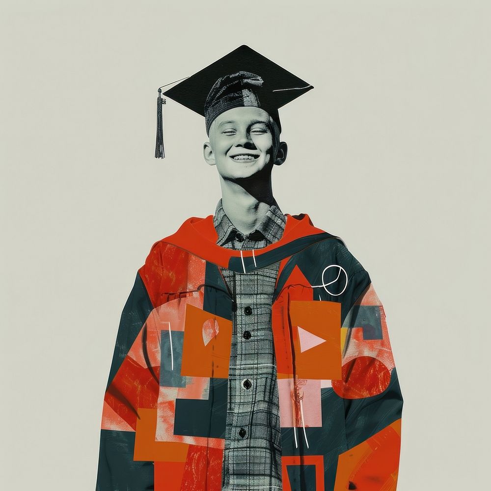 Head of smiling graduation kid portrait jacket photo.